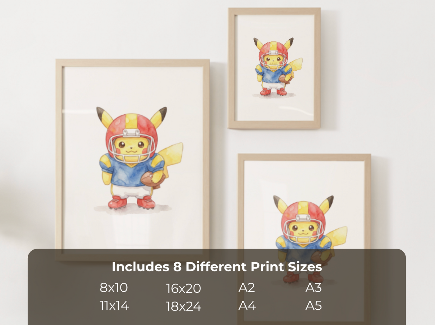 Pikachu Football Wall Art, Cute Game Day Nursery Poster, Kids Room Decor, Printable Digital Download