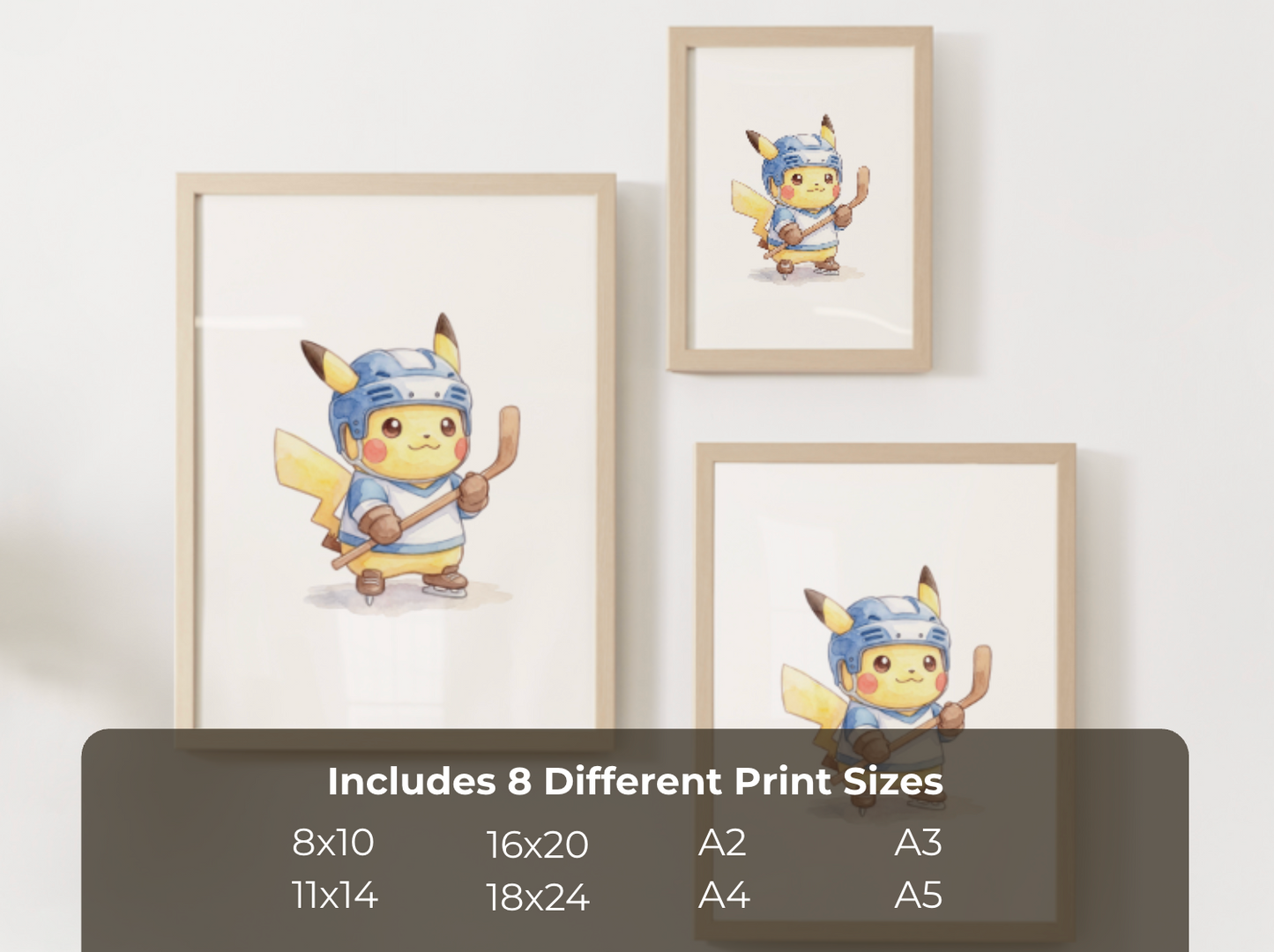 Pikachu Hockey Wall Art, Cute Rink Theme Nursery Poster, Kids Room Decor, Printable Digital Download