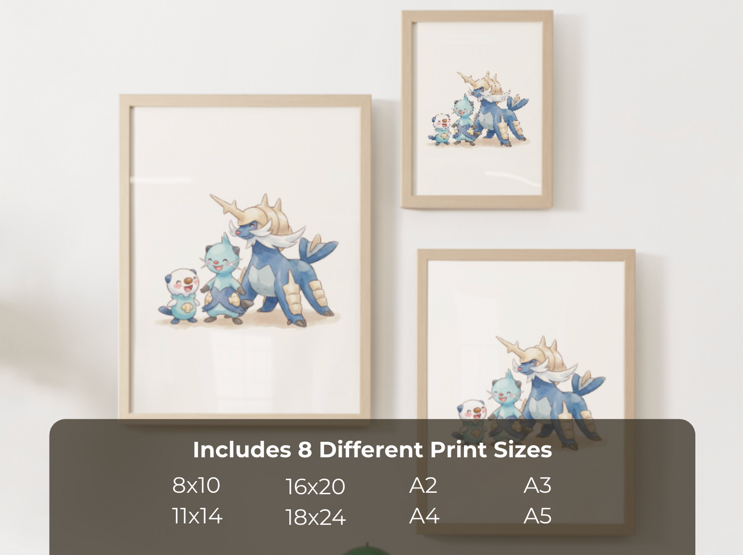 Oshawott Evolution Line Wall Art Printable, Dewott Samurott Poster, Pokémon Nursery Decor, Digital Download