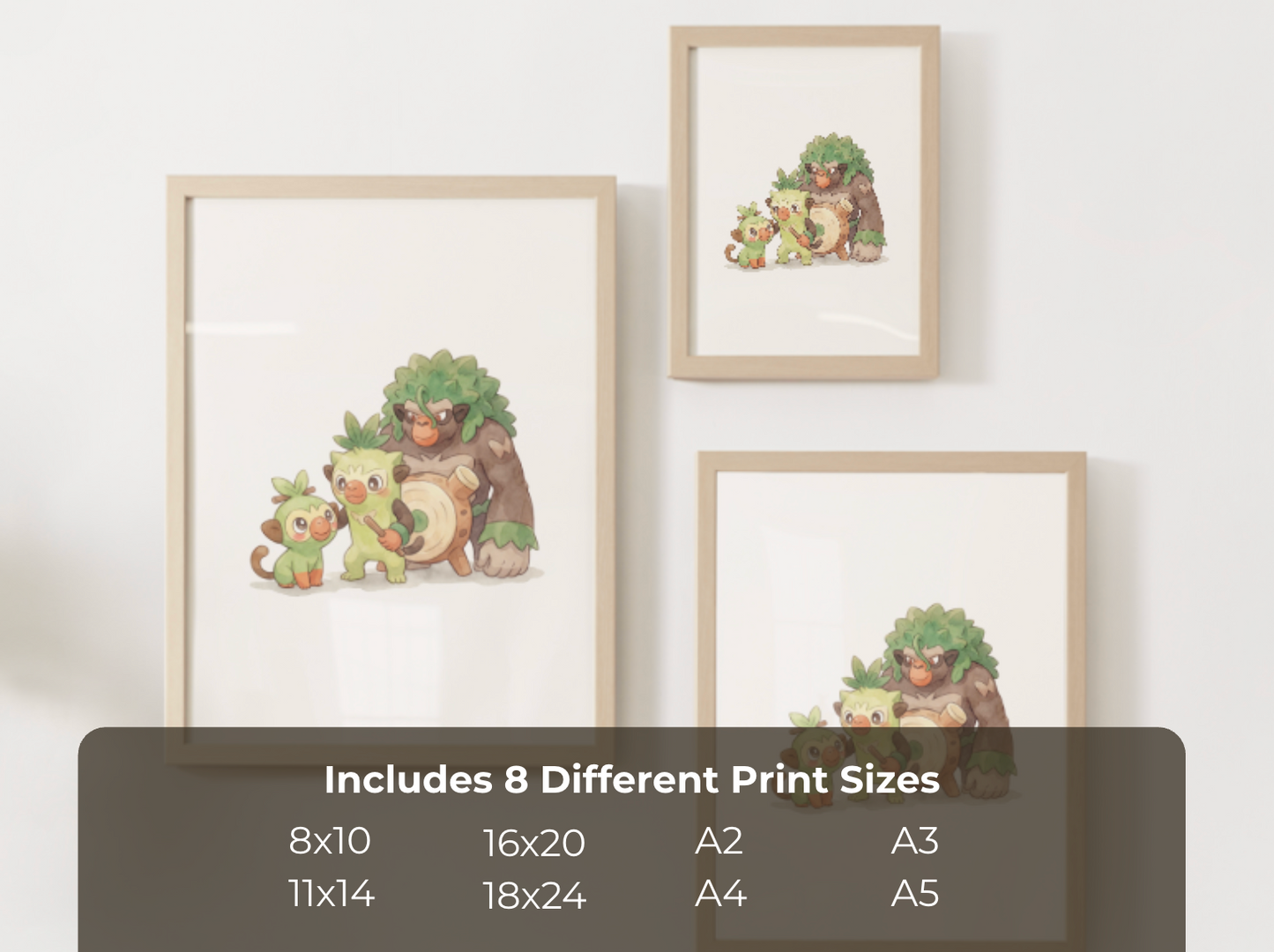 Grookey Evolution Line Wall Art Printable, Thwackey Rillaboom Poster, Pokémon Nursery Decor, Digital Download