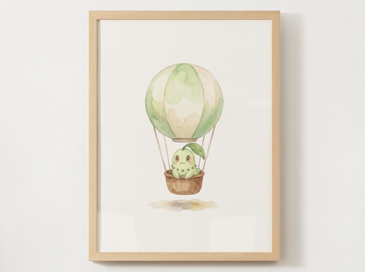 Gen 2 Starters Hot Air Balloon Wall Art, 3 Printable Posters, Chikorita Cyndaquil Totodile, Digital Download