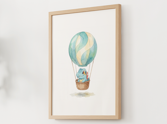Totodile Hot Air Balloon Wall Art, Dreamy Adventure Nursery Poster, Kids Room Decor, Printable Digital Download