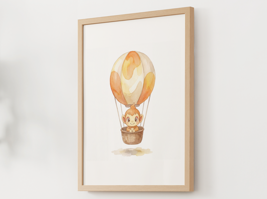 Chimchar Hot Air Balloon Wall Art, Dreamy Adventure Nursery Poster, Kids Room Decor, Printable Digital Download
