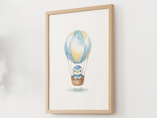 Piplup Hot Air Balloon Wall Art, Dreamy Adventure Nursery Poster, Kids Room Decor, Printable Digital Download