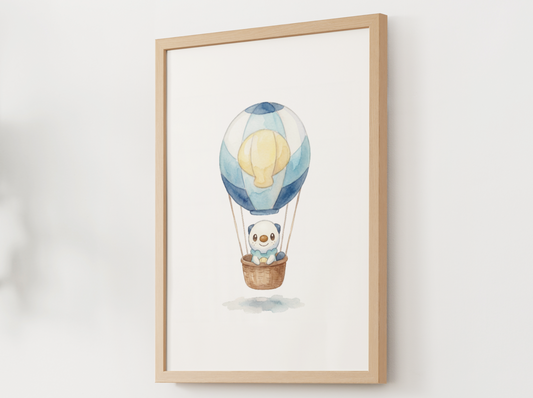 Oshawott Hot Air Balloon Wall Art, Dreamy Adventure Nursery Poster, Kids Room Decor, Printable Digital Download