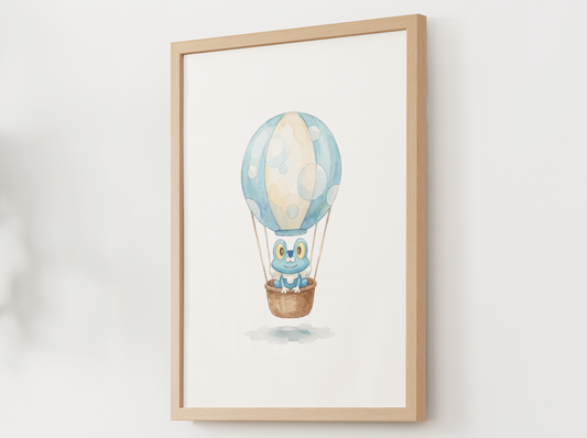 Froakie Hot Air Balloon Wall Art, Dreamy Adventure Nursery Poster, Kids Room Decor, Printable Digital Download
