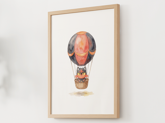 Litten Hot Air Balloon Wall Art, Dreamy Adventure Nursery Poster, Kids Room Decor, Printable Digital Download
