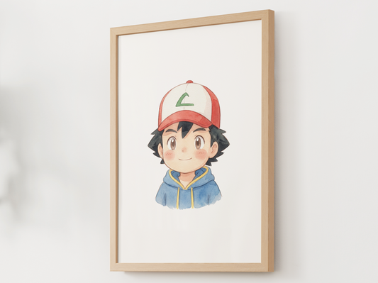 Ash Kanto Trainer Wall Art Printable, Gen 1 Pokémon Poster, Kids Room Decor, Digital Download