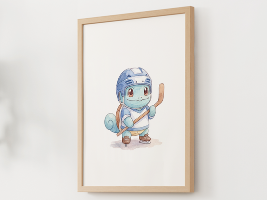 Squirtle Hockey Wall Art, Cute Rink Theme Nursery Poster, Kids Room Decor, Printable Digital Download