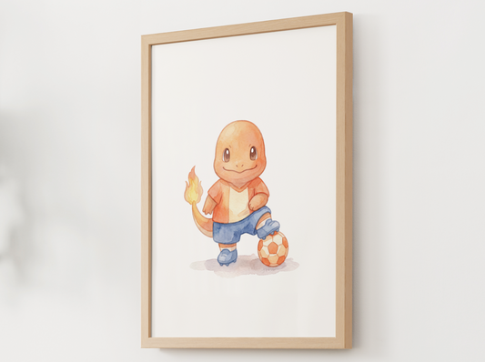 Charmander Soccer Wall Art, Cute Match Day Nursery Poster, Kids Room Decor, Printable Digital Download