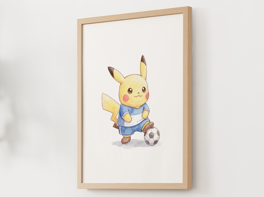 Pikachu Soccer Wall Art, Cute Match Day Nursery Poster, Kids Room Decor, Printable Digital Download