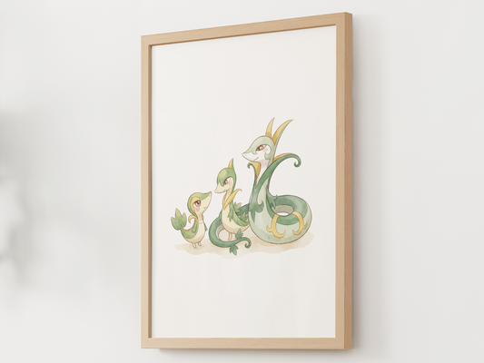 Snivy Evolution Line Wall Art Printable, Servine Serperior Poster, Pokémon Nursery Decor, Digital Download