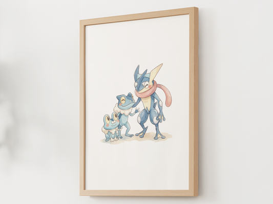 Froakie Evolution Line Wall Art Printable, Frogadier Greninja Poster, Pokémon Nursery Decor, Digital Download