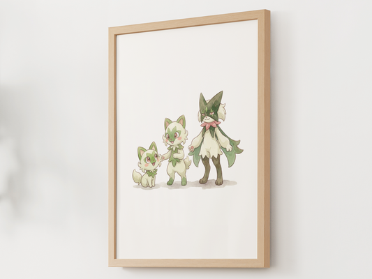Sprigatito Evolution Line Wall Art Printable, Floragato Meowscarada Poster, Pokémon Nursery Decor, Digital Download