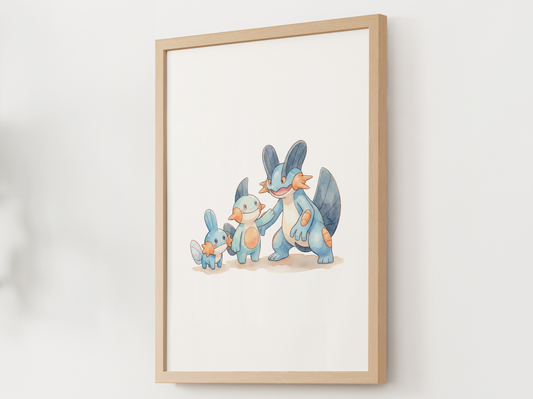 Mudkip Evolution Line Wall Art Printable, Marshtomp Swampert Poster, Pokémon Nursery Decor, Digital Download