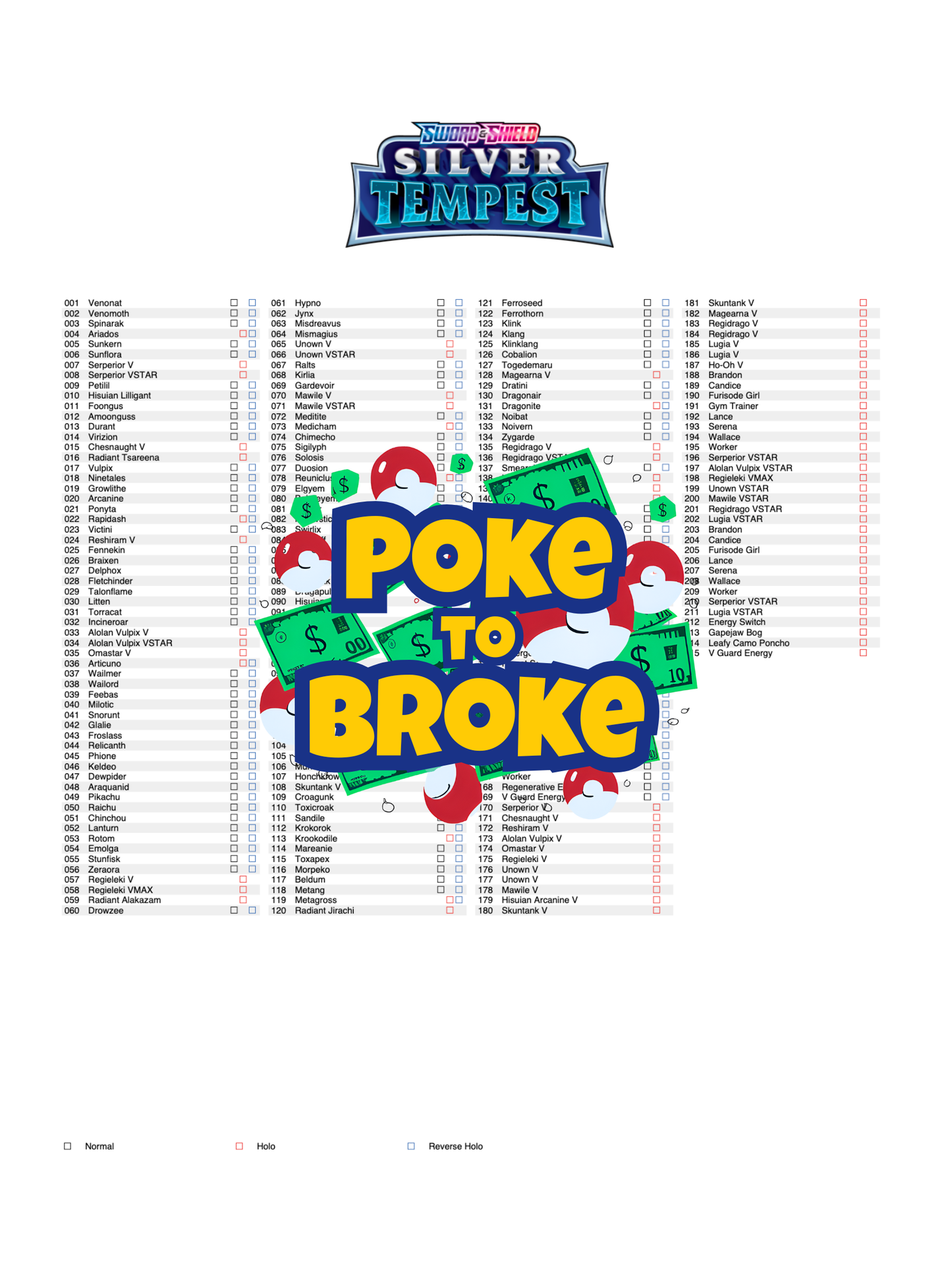 Sword & Shield: Silver Tempest Printable Master and Complete Set Binder Placeholders + Checklist (Digital Download)