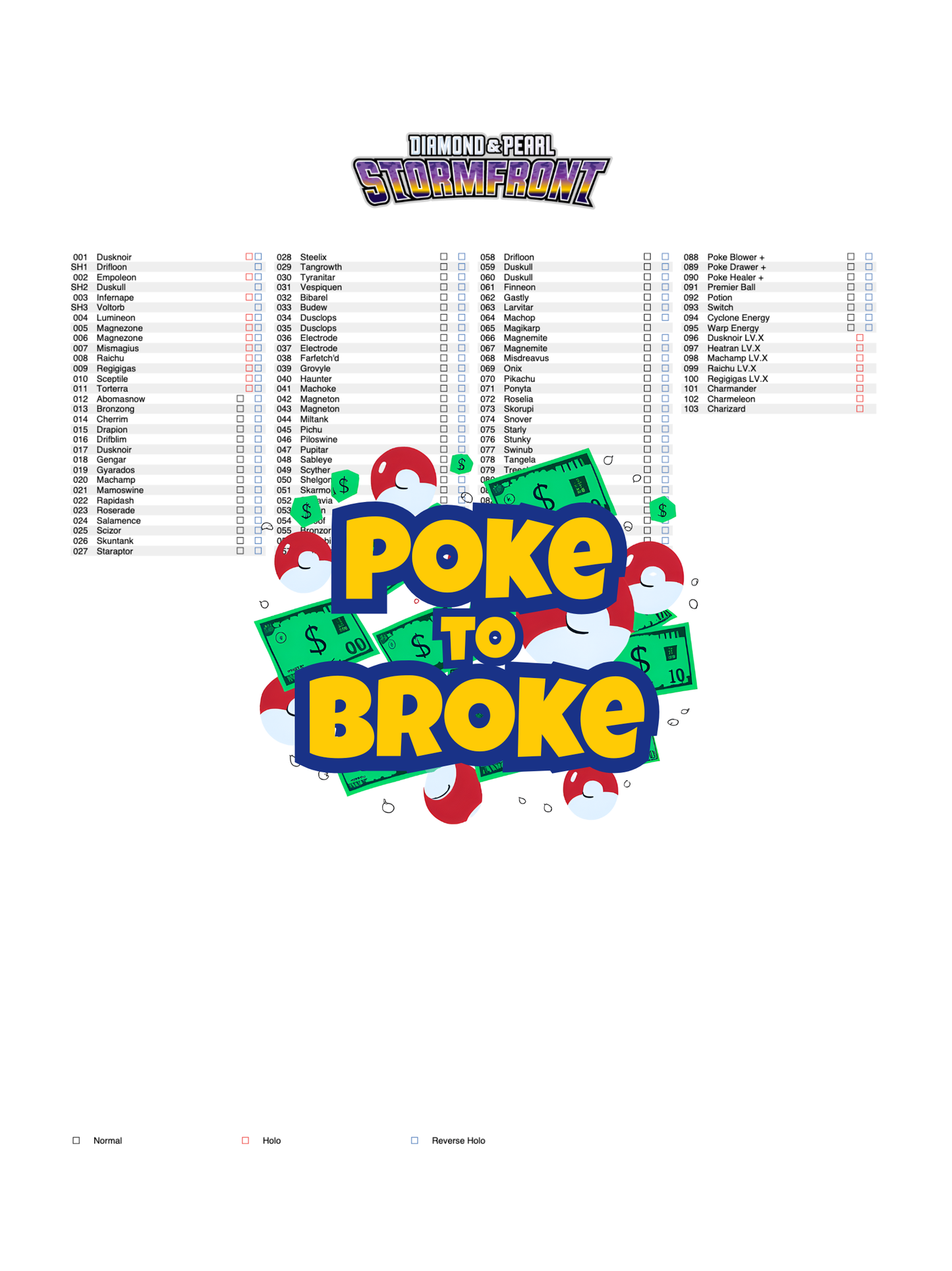 Diamond & Pearl: Stormfront Printable Master and Complete Set Binder Placeholders + Checklist (Digital Download)