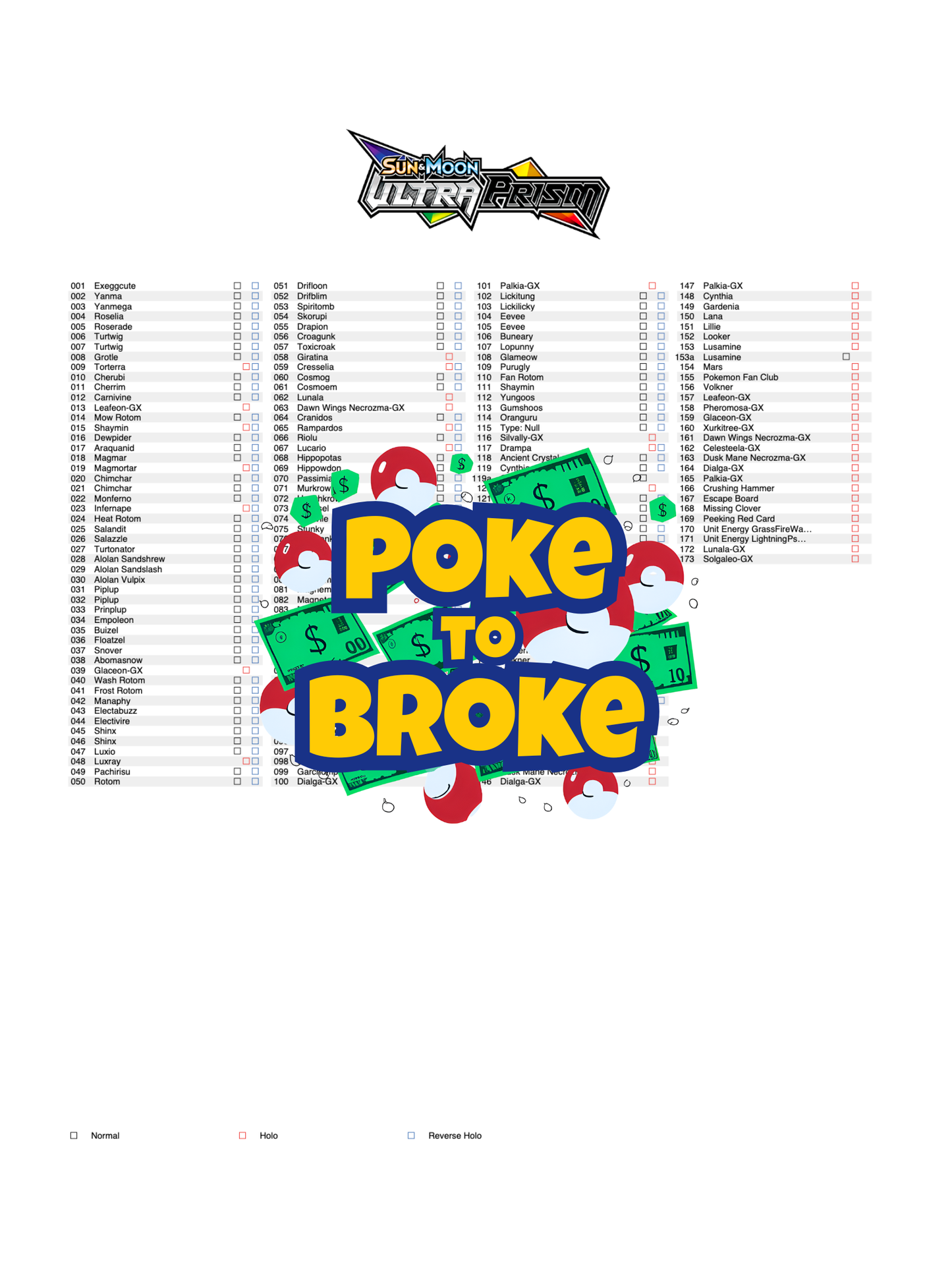 Sun & Moon: Ultra Prism Printable Master and Complete Set Binder Placeholders + Checklist (Digital Download)