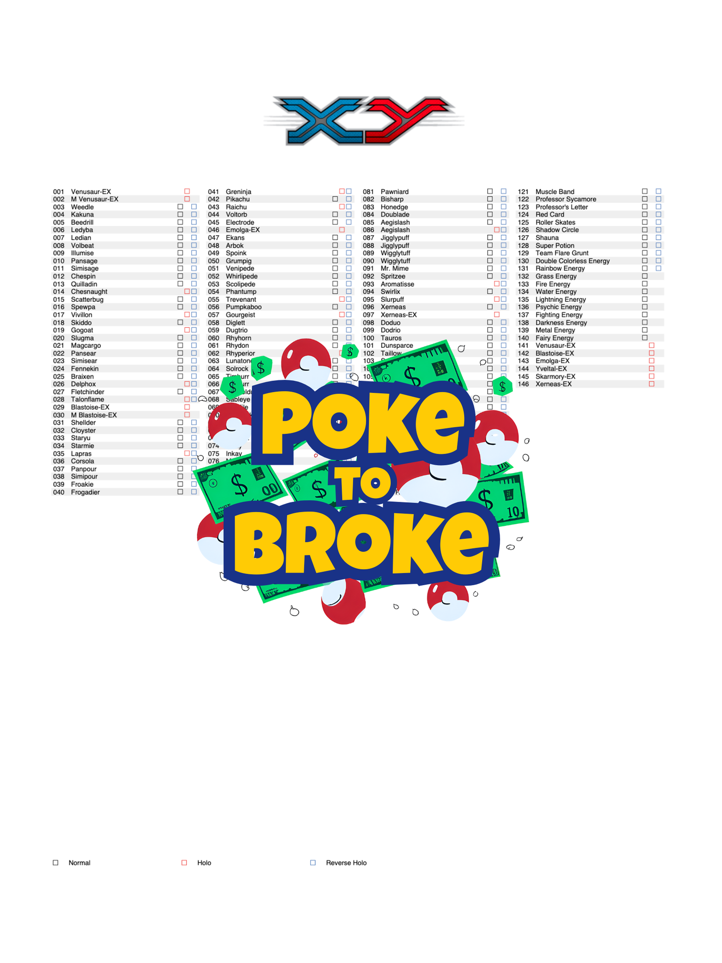 XY: Base Set Printable Master and Complete Set Binder Placeholders + Checklist (Digital Download)