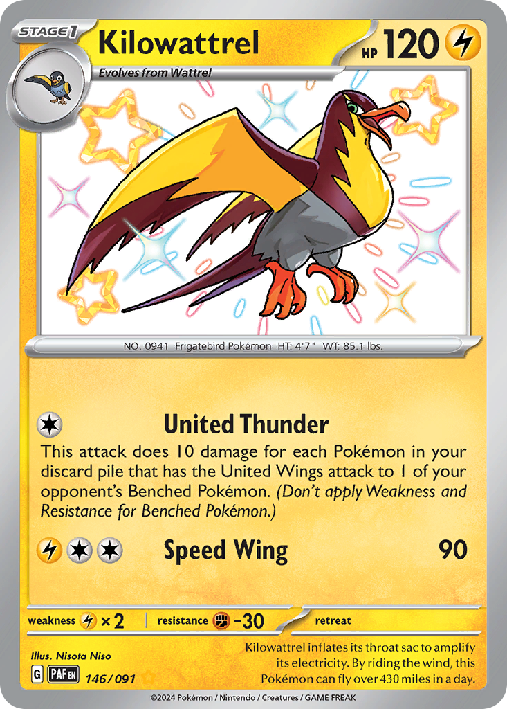 Kilowattrel Pokémon Card 146/091 from Paldean Fates