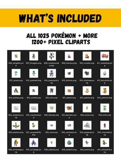 1200+ Pokémon Pixel PNG Clipart Bundle: Pikachu Art Pixel Edition Retro Game Style (Digital Download)