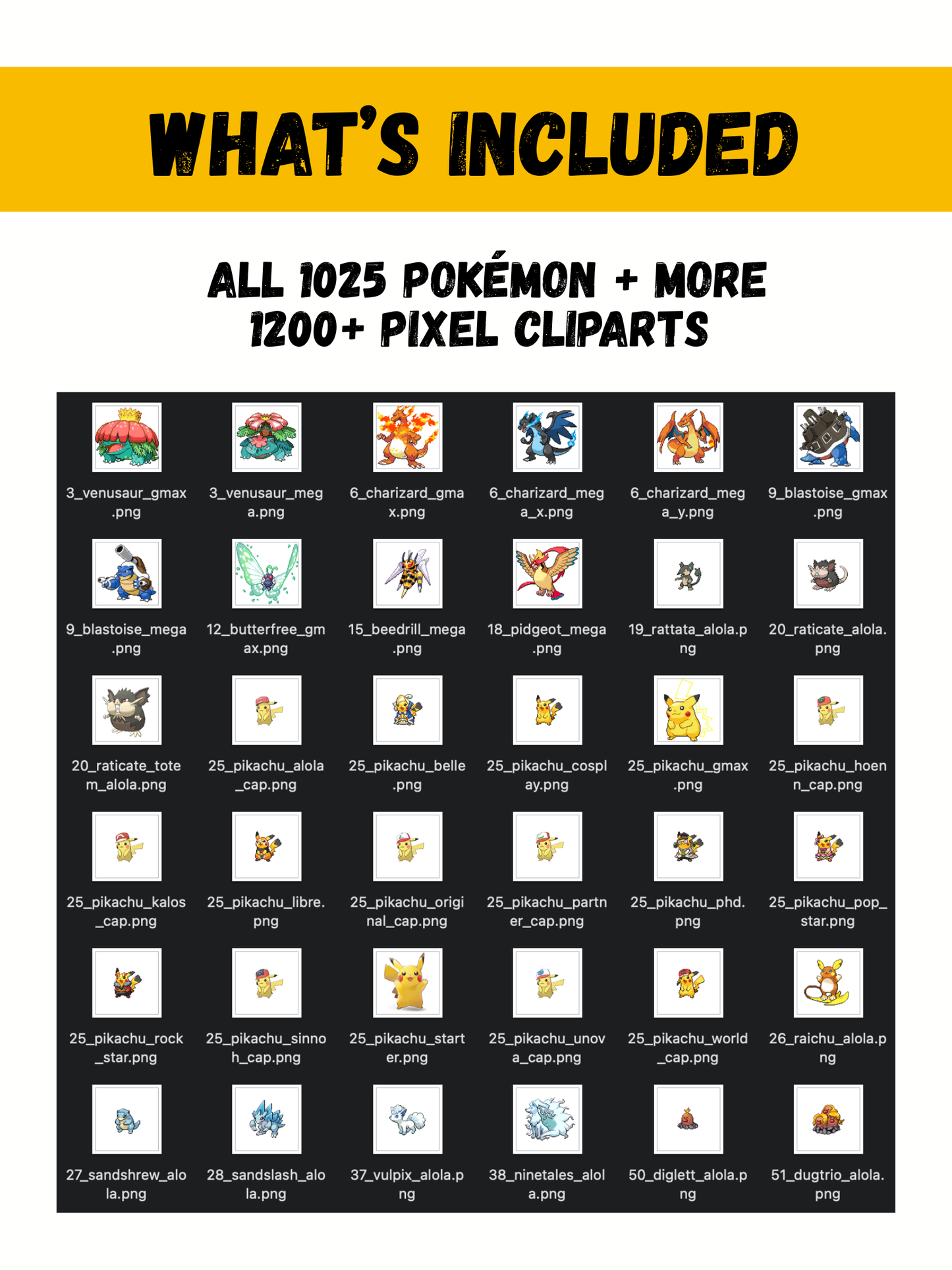 1200+ Pokémon Pixel PNG Clipart Bundle: Pikachu Art Pixel Edition Retro Game Style (Digital Download)
