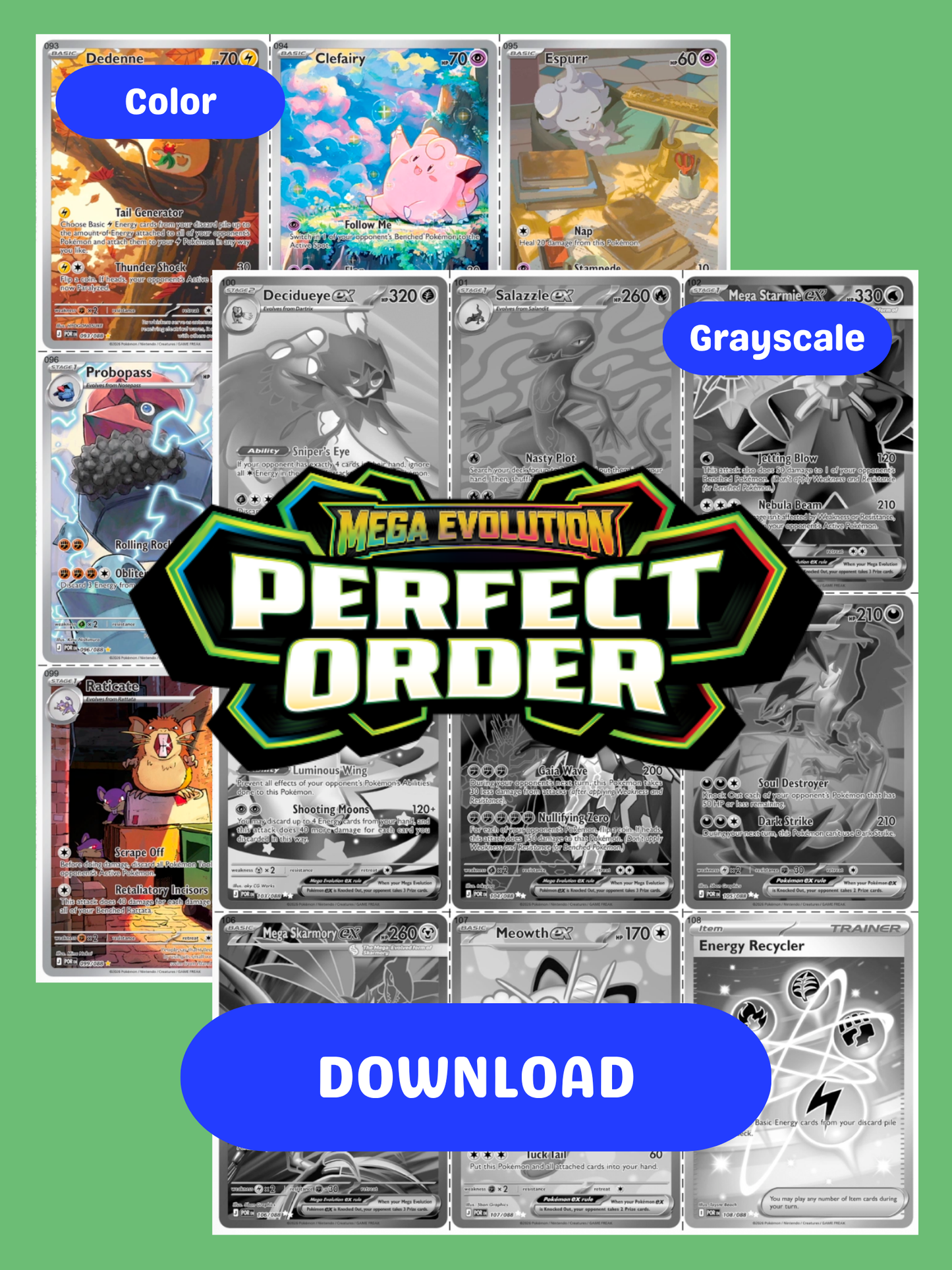 Mega Evolution: Perfect Order Printable Master and Complete Set Binder Placeholders + Checklist (Digital Download)