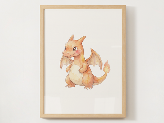 Pokemon Charizard Nursery Wall Art Printable, Cute Kids Room Decor, Orange Pokemon Poster, Instant Download Digital Print