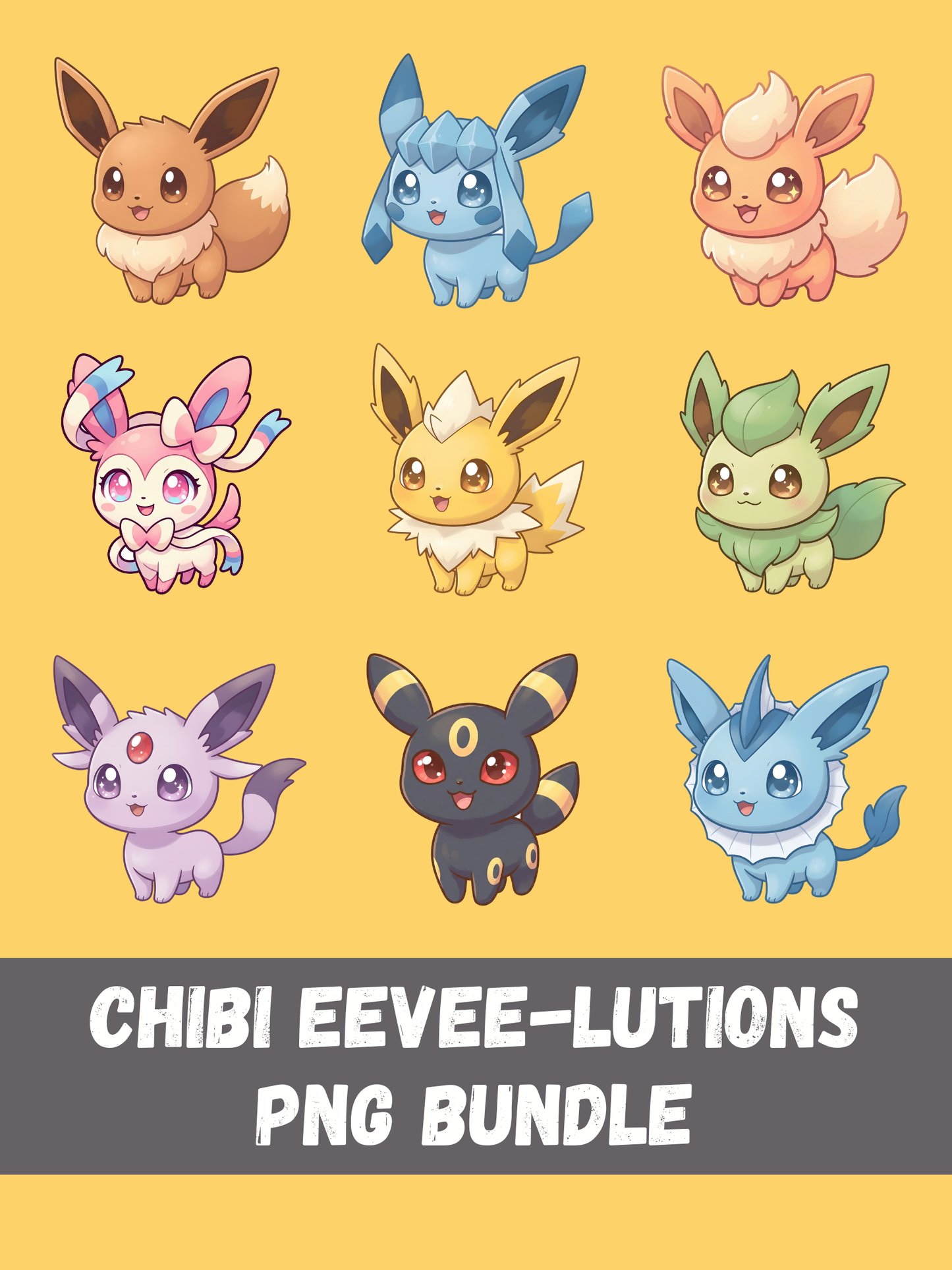 Pokemon PNG Bundle, Eevee Evolutions, Chibi Cute Kawaii Clipart, Eeveelution PNG SVG, Anime Digital Download, Instant Sublimation Art