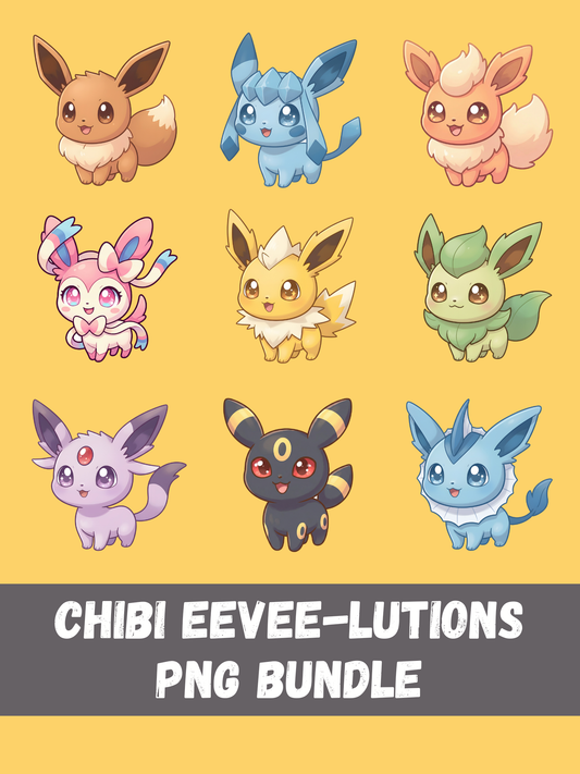 Pokemon PNG Bundle, Eevee Evolutions, Chibi Cute Kawaii Clipart, Eeveelution PNG SVG, Anime Digital Download, Instant Sublimation Art