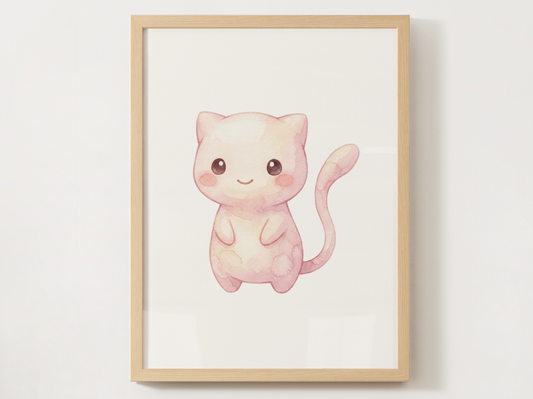 Pokemon Mew Nursery Wall Art Printable, Cute Kids Room Decor, Pink Pokemon Poster, Instant Download Digital Print