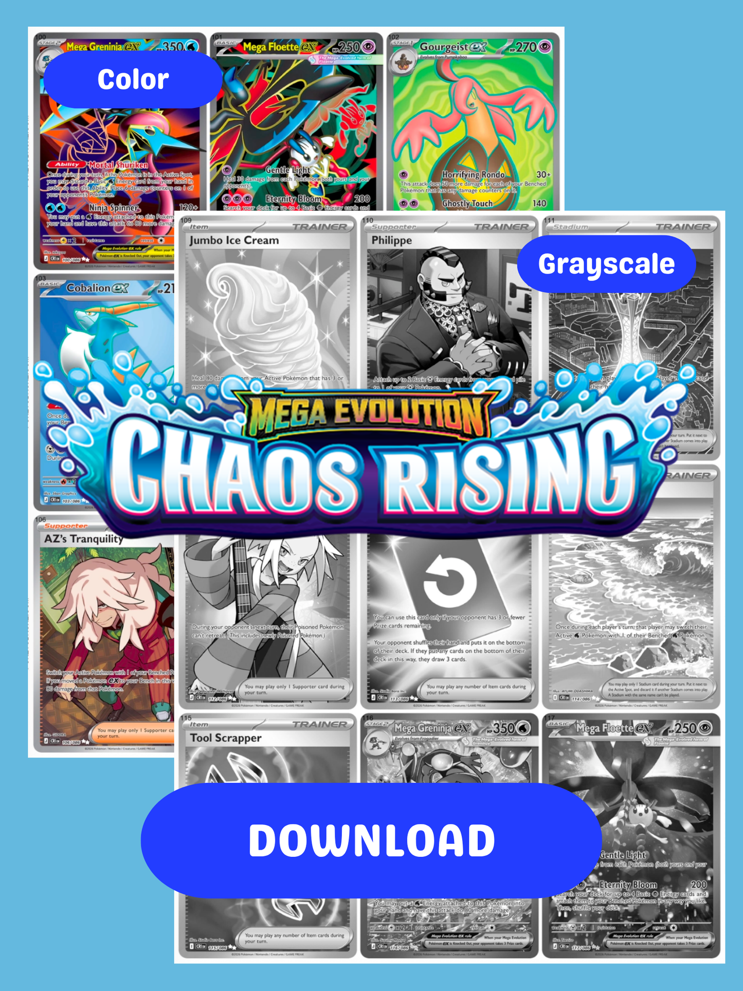 Mega Evolution: Chaos Rising Printable Master and Complete Set Binder Placeholders + Checklist Digital Download