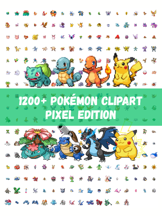 1200+ Pokémon Pixel PNG Clipart Bundle: Pikachu Art Pixel Edition Retro Game Style (Digital Download)