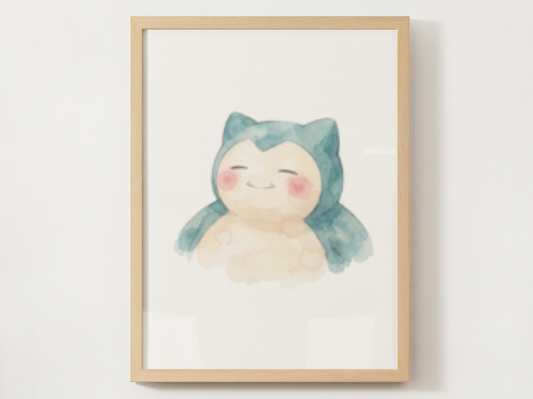 Pokemon Snorlax Nursery Wall Art Printable, Cute Kids Room Decor, Blue Pokemon Poster, Instant Download Digital Print