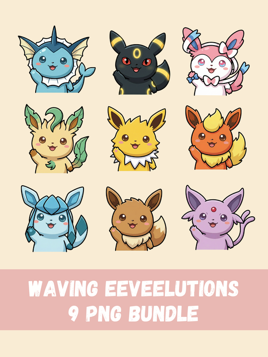 Chibi Eevee Waving Clipart, Kawaii Anime Sticker (Digital Download PNG)
