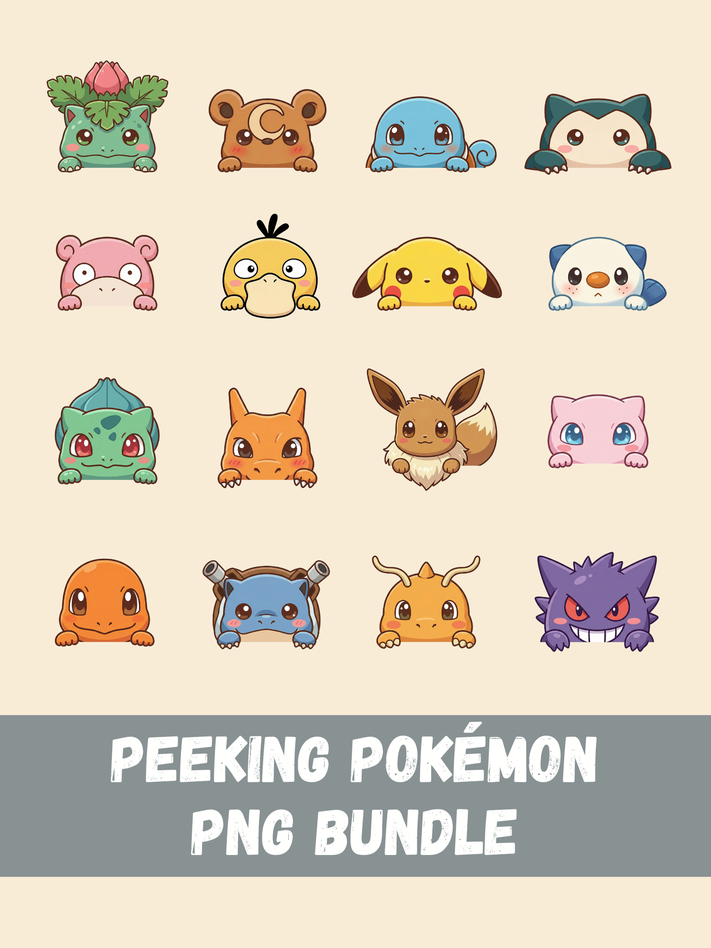 Peeking Chibi Pokemon PNG Bundle, 16 Cute Kawaii Designs, Transparent PNG Clipart, Instant Digital Download, Stickers Sublimation