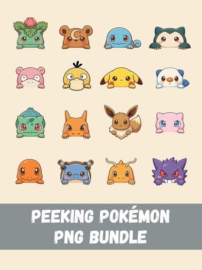 Peeking Chibi Pokemon PNG Bundle, 16 Cute Kawaii Designs, Transparent PNG Clipart, Instant Digital Download, Stickers Sublimation