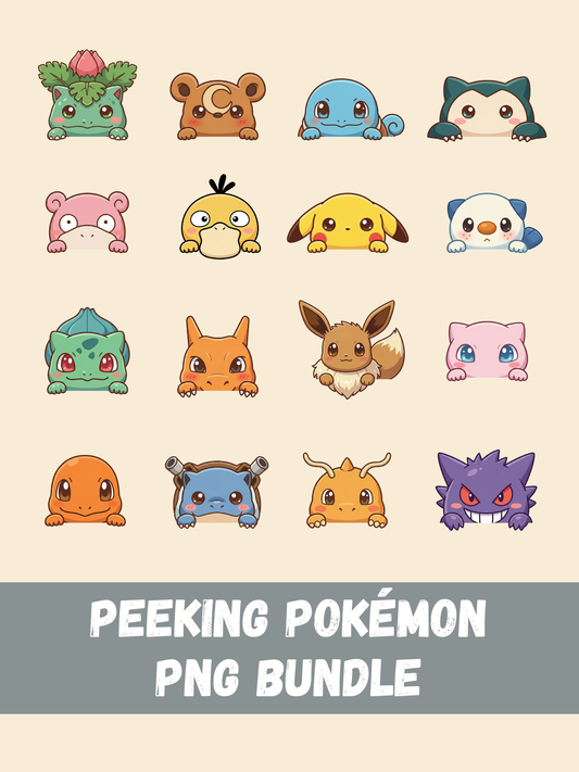 Peeking Chibi Pokemon PNG Bundle, 16 Cute Kawaii Designs, Transparent PNG Clipart, Instant Digital Download, Stickers Sublimation