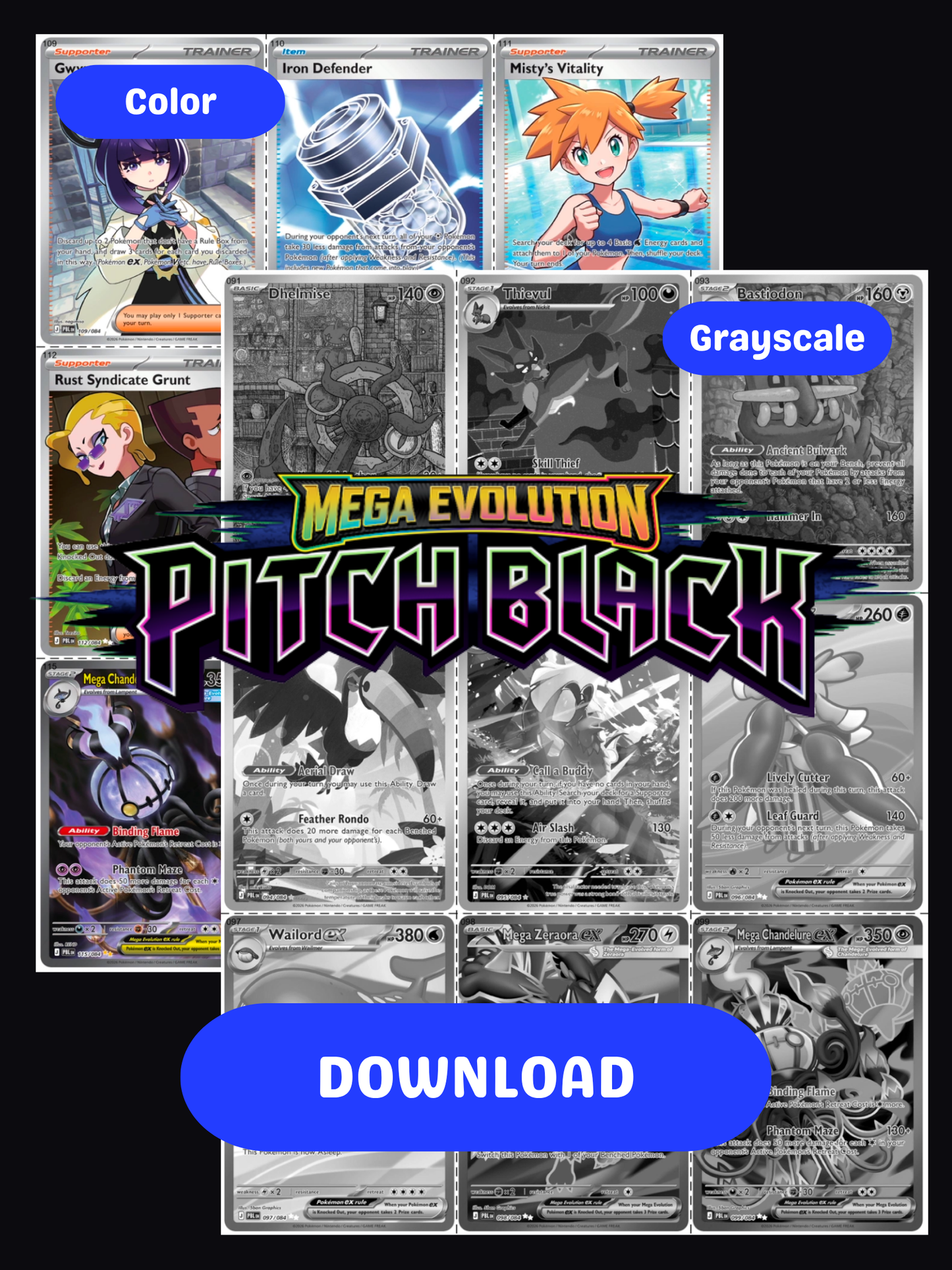 Mega Evolution: Pitch Black Printable Master and Complete Set Binder Placeholders + Checklist (Digital Download)