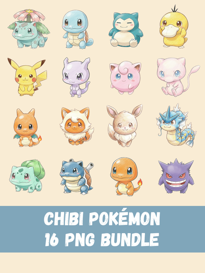 Pokémon Colored Pencil PNG Bundle, 16 Popular Gen 1 Pokémon, Hand Drawn Pencil Art, Digital Download
