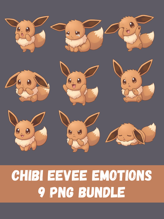 Eevee Chibi Emotions Pokemon PNG Bundle, 9 Cute Eevee Faces, Kawaii Pokémon Clipart, Instant Download