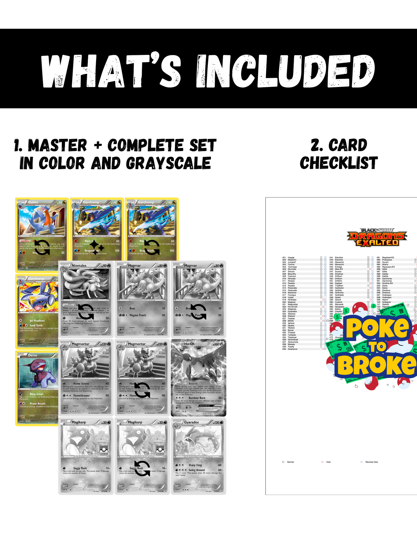 Black & White: Dragons Exalted Printable Master and Complete Set Binder Placeholders + Checklist (Digital Download)