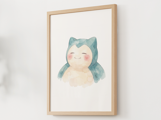 Pokemon Snorlax Nursery Wall Art Printable, Cute Kids Room Decor, Blue Pokemon Poster, Instant Download Digital Print