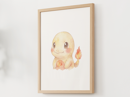 Pokemon Charmander Nursery Wall Art Printable, Cute Kids Room Decor, Orange Pokemon Poster, Instant Download Digital Print