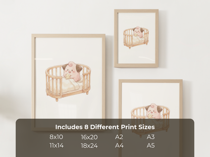 Cleffa Nursery Wall Art Printable, Baby Pokemon in Crib Poster, Cute Kids Room Decor, Pastel Nursery Print, Instant Download