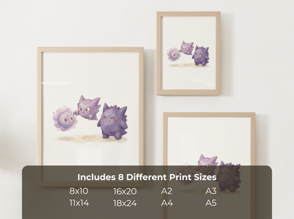 Gastly Evolution Nursery Wall Art Printable, Watercolor Pokemon Evolution Poster, Instant Download