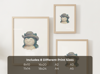 Van Gogh Snorlax Nursery Wall Art Printable, Cute Kids Room Decor, Neutral Pokémon Poster, Instant Download Digital Print