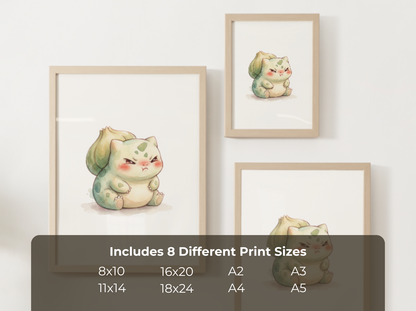 Pokemon Bulbasaur Angry Nursery Wall Art Printable, Cute Kids Room Decor, Watercolor Pokemon Poster, Instant Download Digital Print