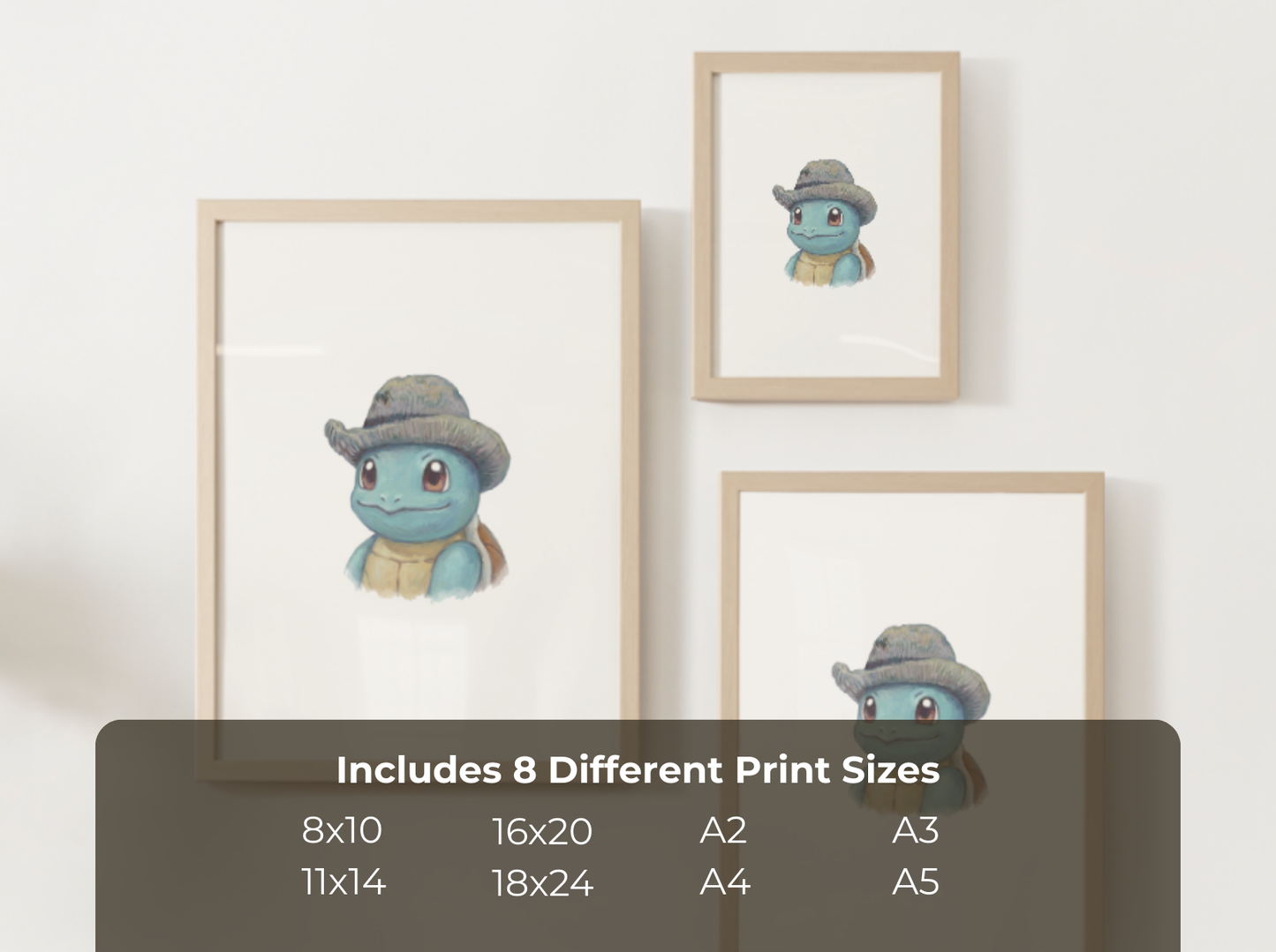 Van Gogh Squirtle Nursery Wall Art Printable, Cute Kids Room Decor, Neutral Pokémon Poster, Instant Download Digital Print