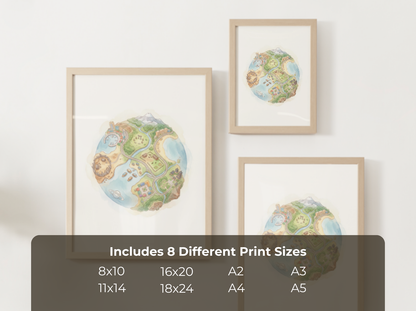 Alola Region Wall Art Printable, Pokemon Island Globe Poster, Watercolor Map Inspired Decor, Kids Room Wall Print, Instant Download